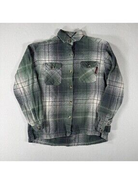 UnionBay Flannel Shirt Large Green Gray Plaid Button Up